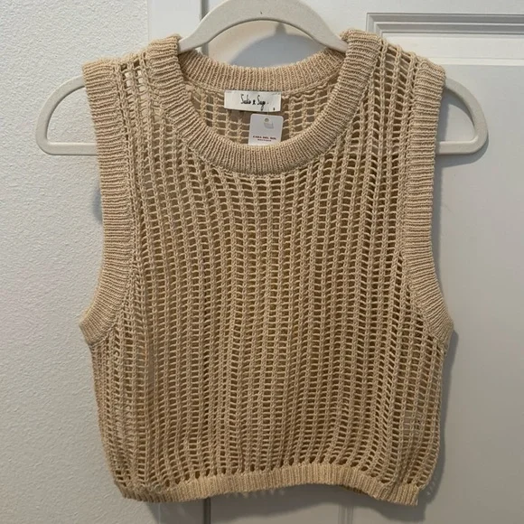 Tan Knit Crochet Sweater Tank Small BNWT - Picture 1 of 6